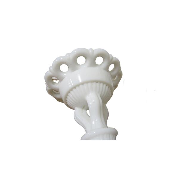 Vintage Milk Glass Candle Holders in Doric Lace by Westmoreland Glass 1960s - Picture 7 of 9